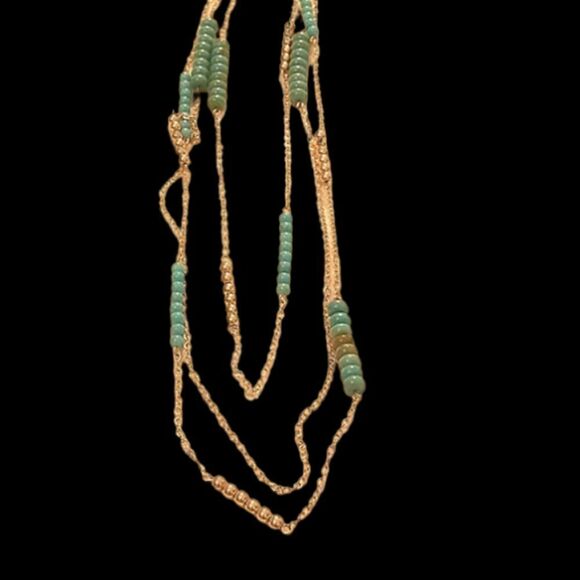 ⭐️5/$25 SALE Avon 3 strand goldtone turquoise and gold beaded necklace (long) - Picture 1 of 2